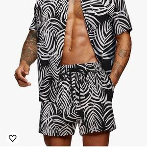 Coofandy men’s size medium lounge shorts black white palm leaf tropical zebra